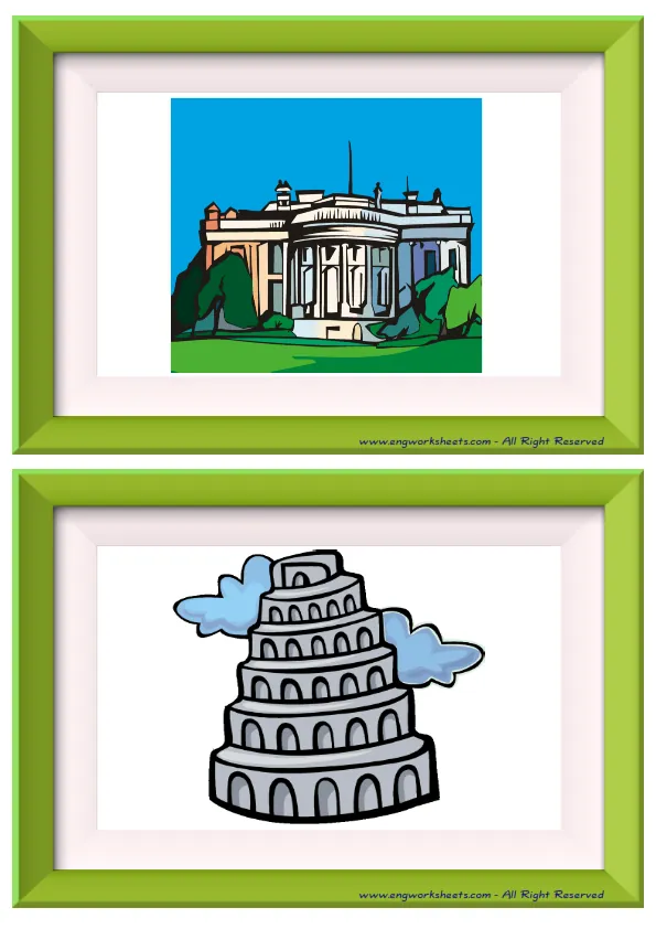 Half page ESL Flashcard without words containing Famous Architecture picture for kids and teachers.
