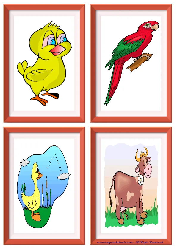 Quarter page ESL Flashcard without words containing Farm Animals picture for kids and teachers.