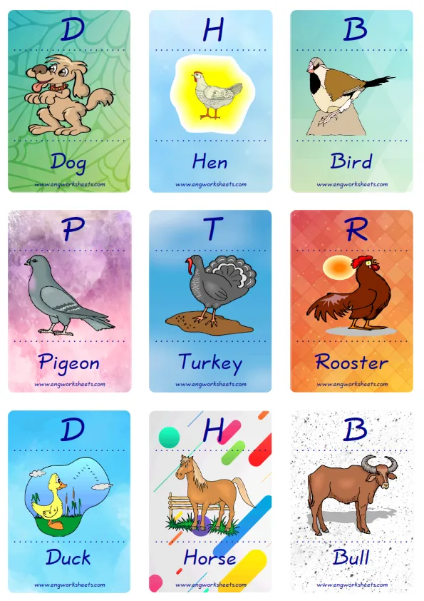 Mini size enjoyable ESL Flashcard Farm Animals for kids and teachers.