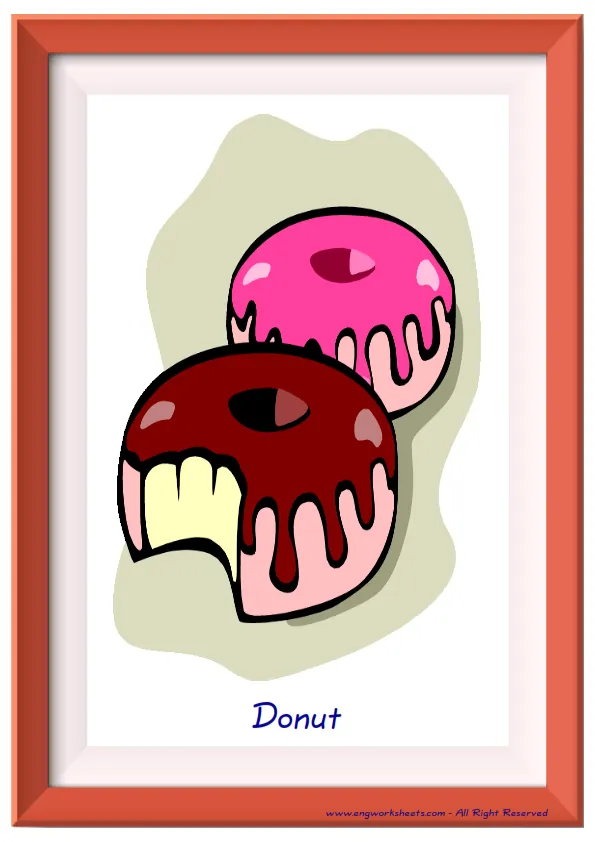 Full page ESL Flashcard together with words containing Fast Food picture for kids and teachers.