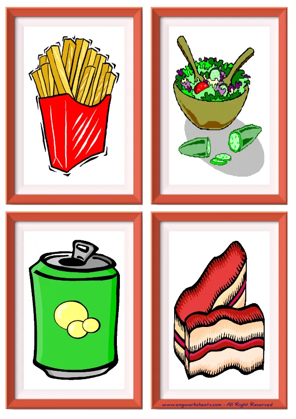 Quarter page ESL Flashcard without words containing Fast Food picture for kids and teachers.