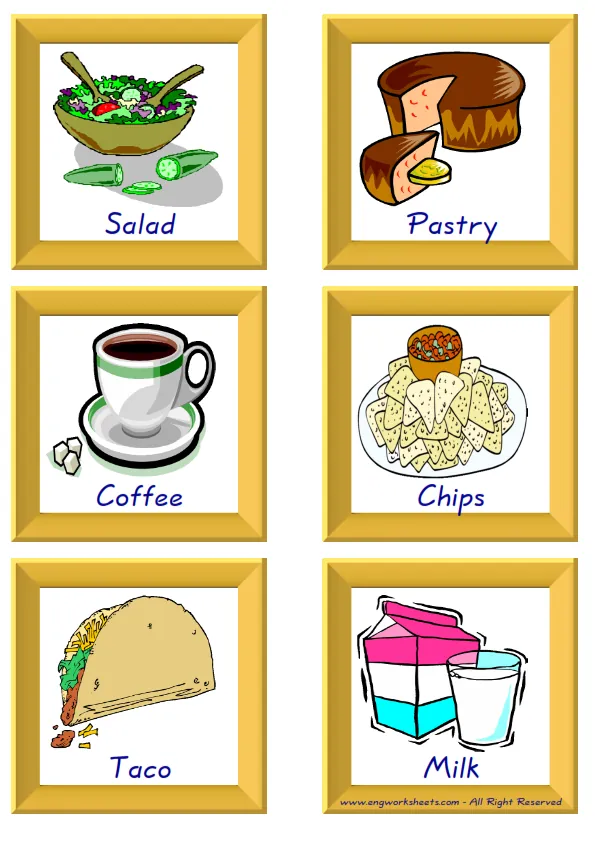 ESL Flashcard together with words containing Fast Food picture for kids and teachers.