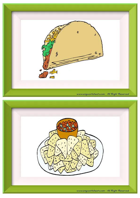 Half page ESL Flashcard without words containing Fast Food picture for kids and teachers.