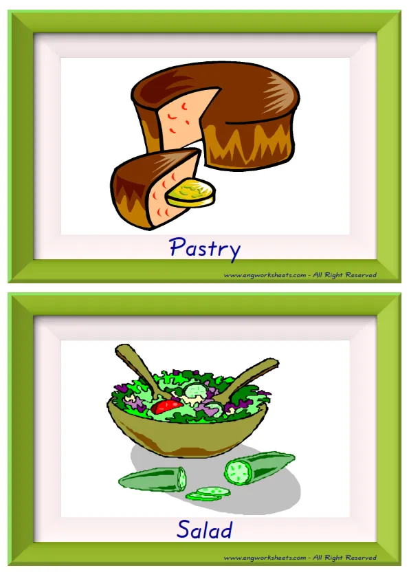 Half page ESL Flashcard together with words containing Fast Food picture for kids and teachers.