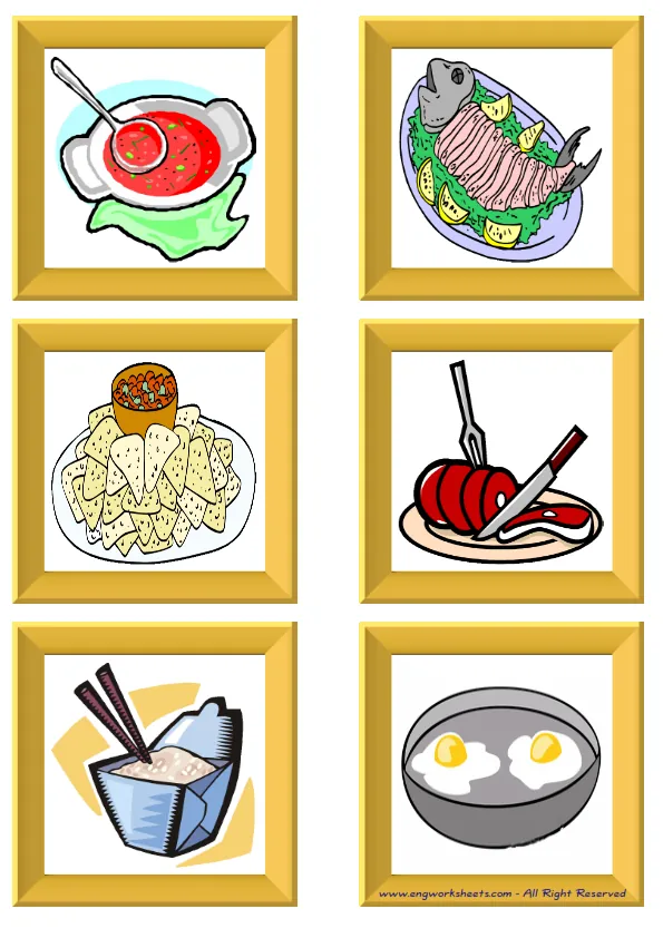 ESL Flashcard without words containing Food In The Restaurant picture for kids and teachers.