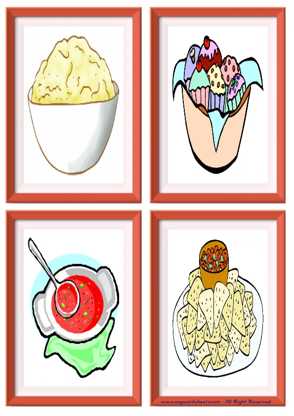 Quarter page ESL Flashcard without words containing Food In The Restaurant picture for kids and teachers.