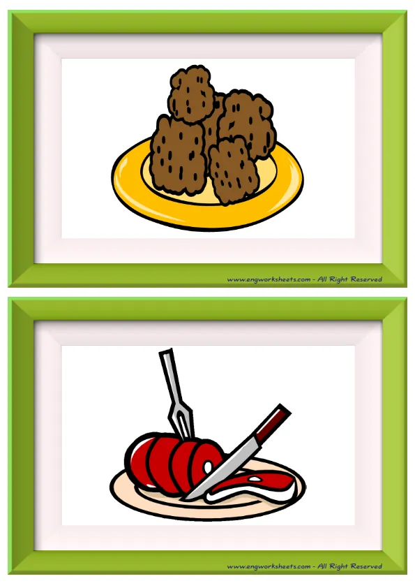 Half page ESL Flashcard without words containing Food In The Restaurant picture for kids and teachers.