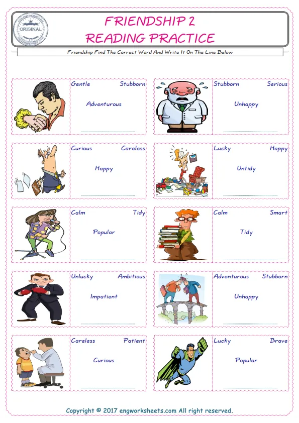 Check the picture of the Friendship for kids ESL worksheet for supplying the correct one among four words into the blank place.