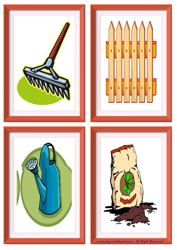 Quarter page ESL Flashcard without words containing Garden Parts picture for kids and teachers.