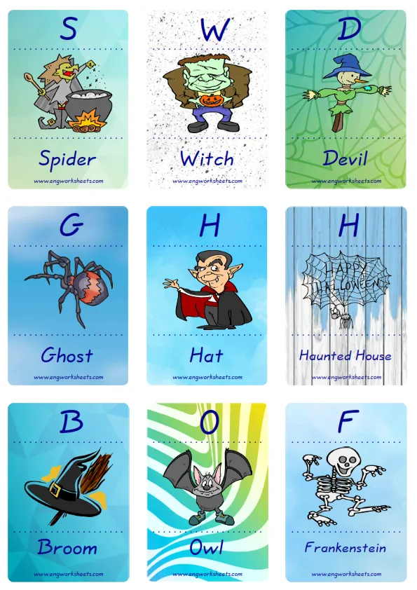 Mini size enjoyable ESL Flashcard Halloween for kids and teachers.
