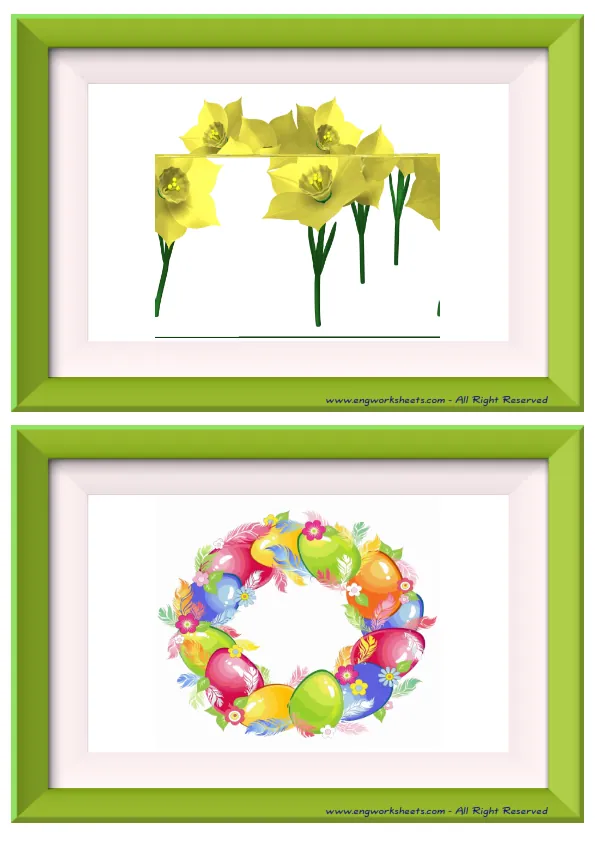 Half page ESL Flashcard without words containing Happy Easter picture for kids and teachers.