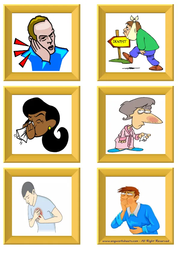 ESL Flashcard without words containing Health Problems picture for kids and teachers.