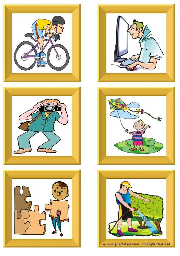 ESL Flashcard without words containing Hobbies picture for kids and teachers.