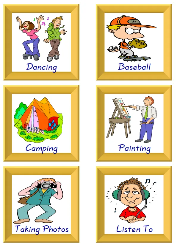 ESL Flashcard together with words containing Hobbies picture for kids and teachers.