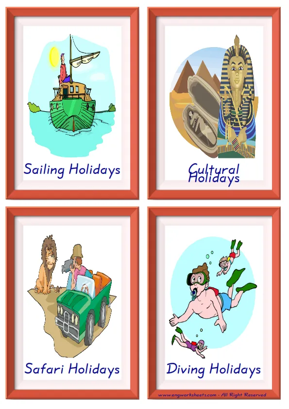 Quarter page ESL Flashcard together with words containing Holiday picture for kids and teachers.