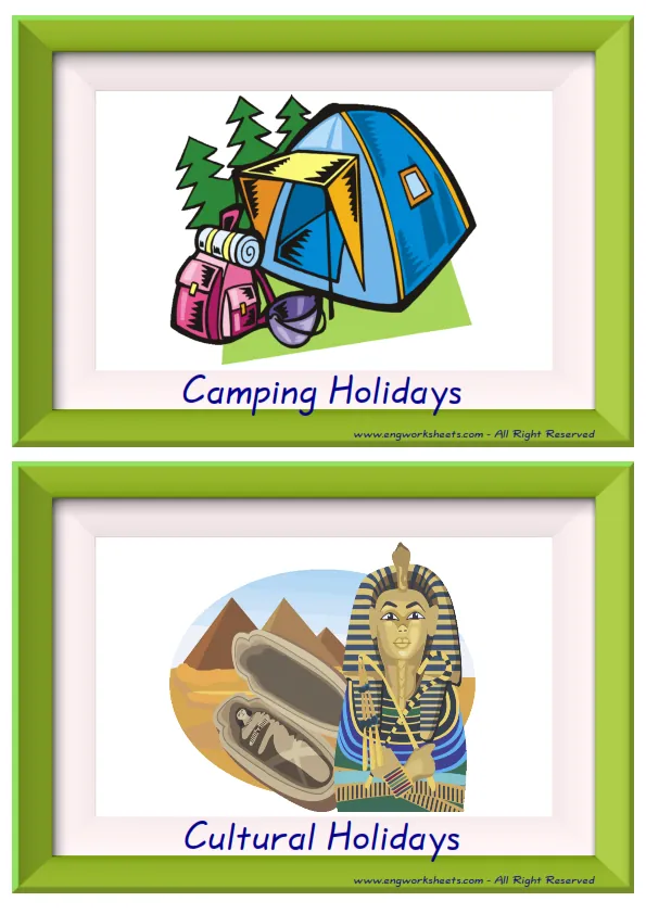 Half page ESL Flashcard together with words containing Holiday picture for kids and teachers.