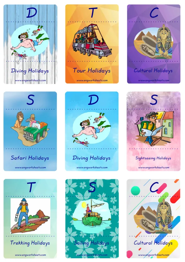 Mini size enjoyable ESL Flashcard Holiday for kids and teachers.