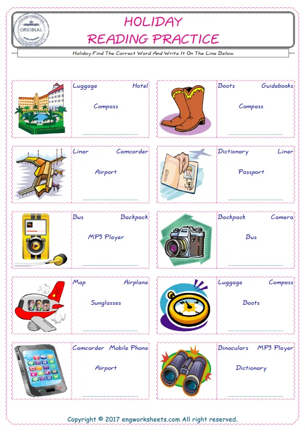 Check the picture of the Holiday for kids ESL worksheet for supplying the correct one among four words into the blank place.