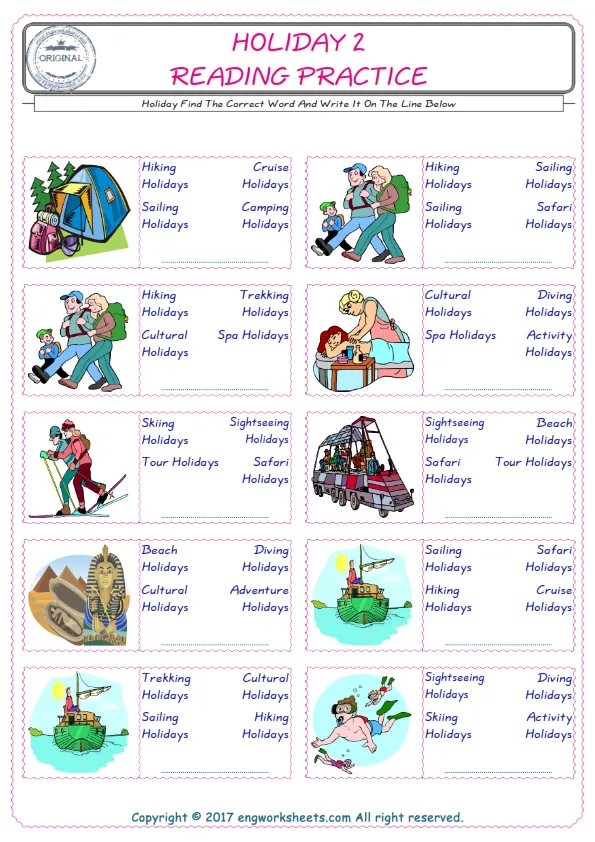 Check the picture of the Holiday for kids ESL worksheet for supplying the correct one among three words into the blank place.