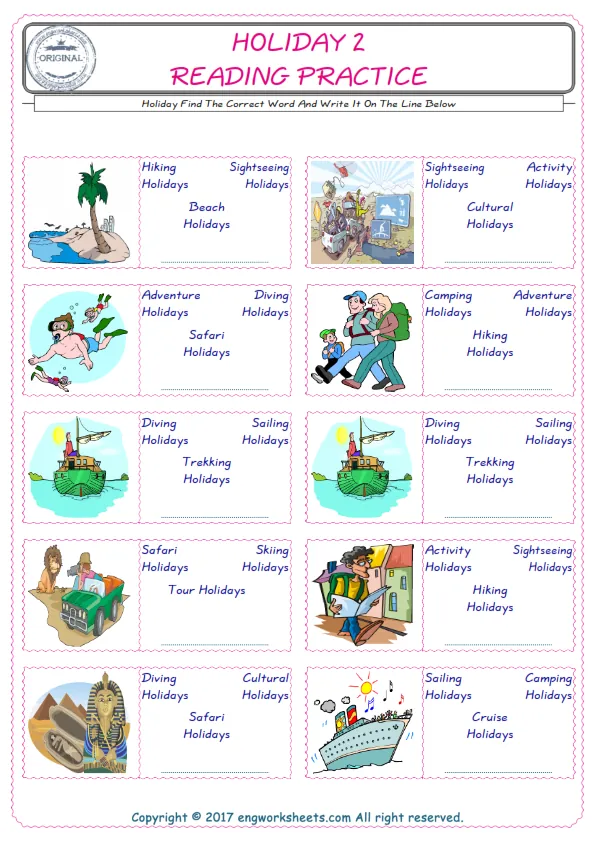 Check the picture of the Holiday for kids ESL worksheet for supplying the correct one among four words into the blank place.
