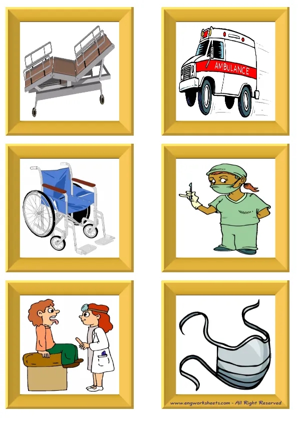 ESL Flashcard without words containing Hospital picture for kids and teachers.