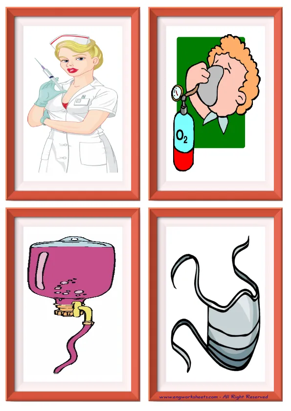 Quarter page ESL Flashcard without words containing Hospital picture for kids and teachers.