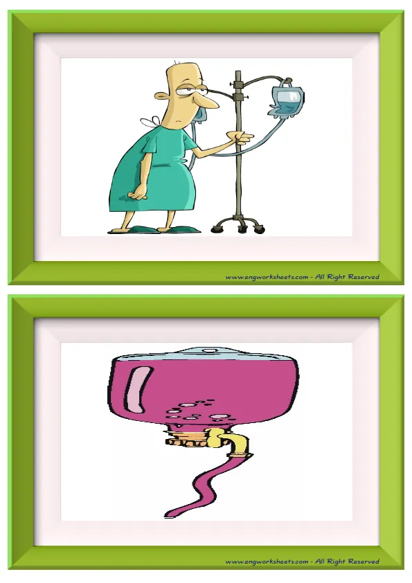 Half page ESL Flashcard without words containing Hospital picture for kids and teachers.