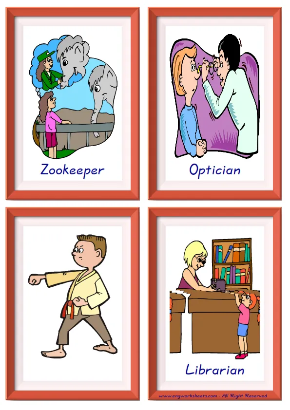 Quarter page ESL Flashcard together with words containing Jobs-Occupations picture for kids and teachers.