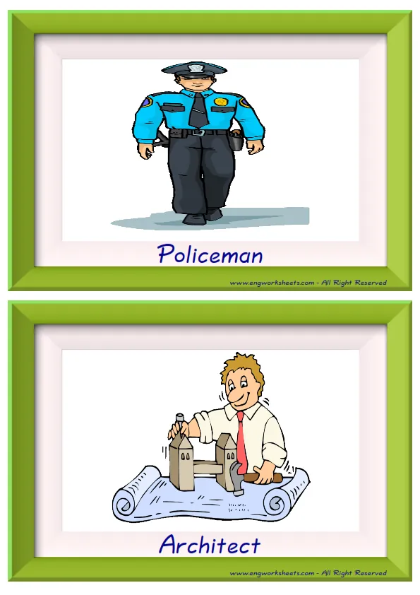 Half page ESL Flashcard together with words containing Jobs-Occupations picture for kids and teachers.