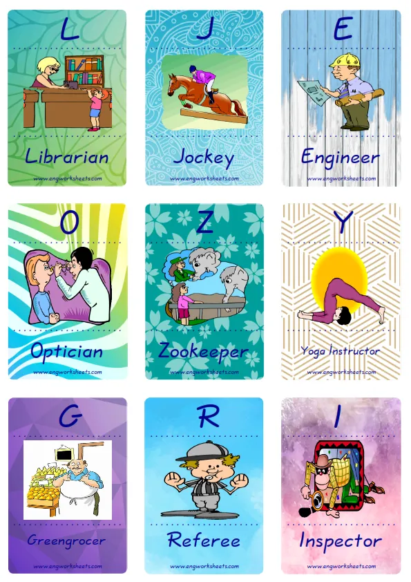 Mini size enjoyable ESL Flashcard Jobs-Occupations for kids and teachers.