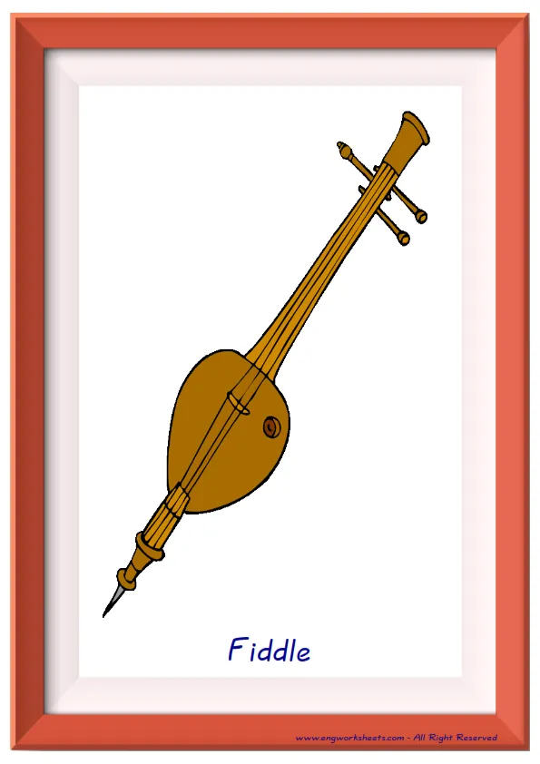 Full page ESL Flashcard together with words containing Musical Instruments picture for kids and teachers.