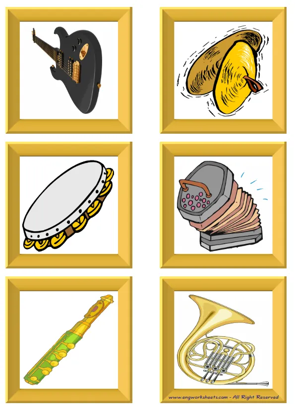 ESL Flashcard without words containing Musical Instruments picture for kids and teachers.