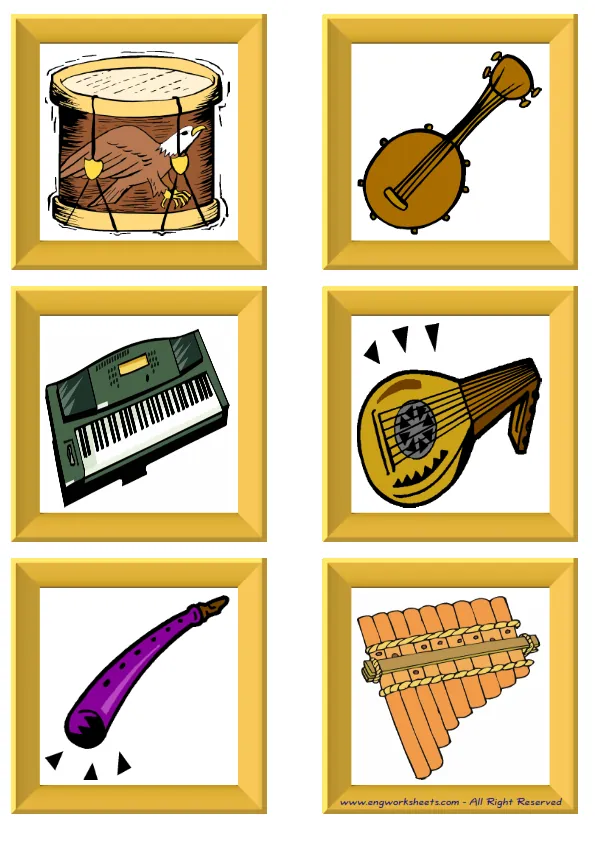 ESL Flashcard without words containing Musical Instruments picture for kids and teachers.