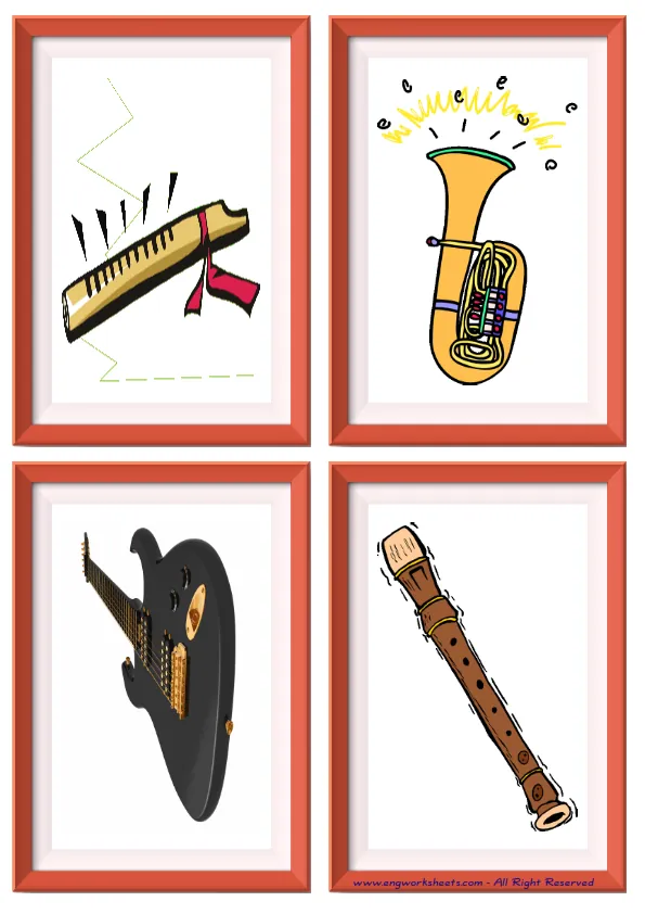 Quarter page ESL Flashcard without words containing Musical Instruments picture for kids and teachers.