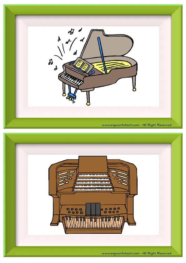 Half page ESL Flashcard without words containing Musical Instruments picture for kids and teachers.
