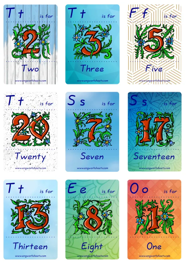 Mini size ESL Flashcard Number for kids and teachers.