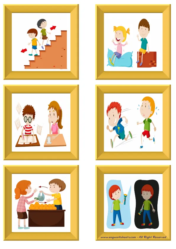 ESL Flashcard without words containing Opposites picture for kids and teachers.