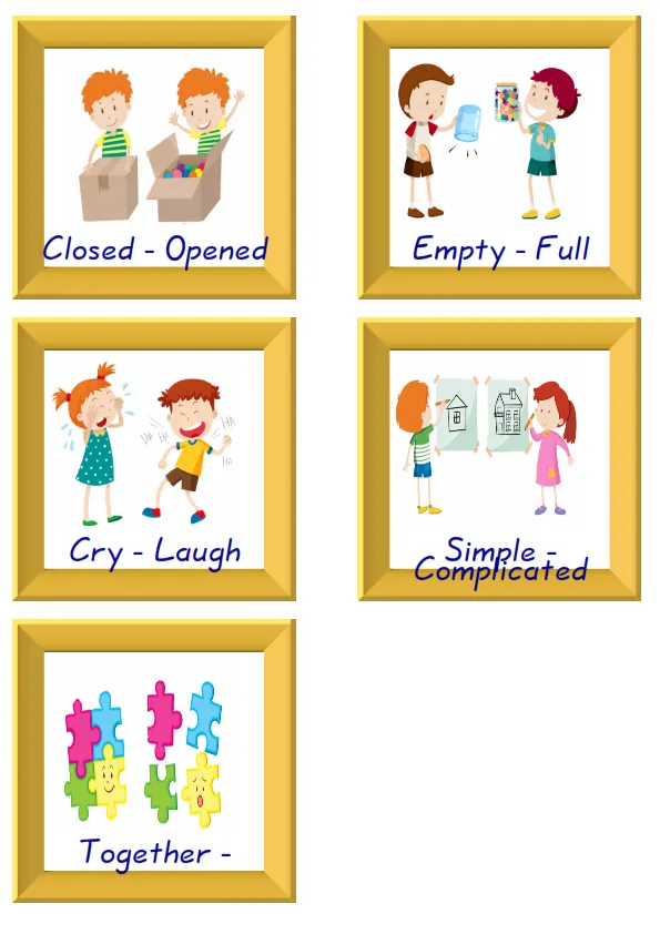 ESL Flashcard together with words containing Opposites picture for kids and teachers.