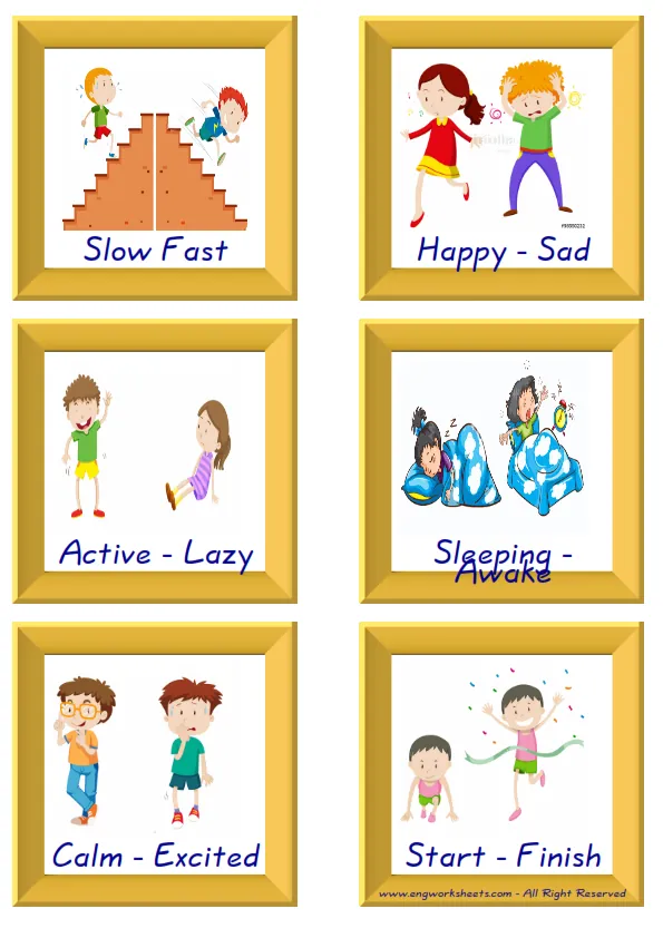 ESL Flashcard together with words containing Opposites picture for kids and teachers.