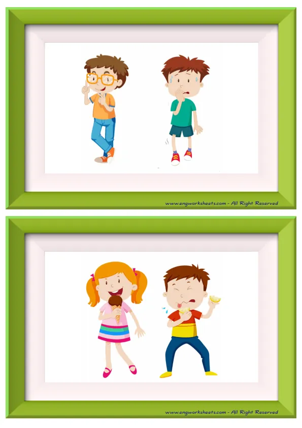 Half page ESL Flashcard without words containing Opposites picture for kids and teachers.