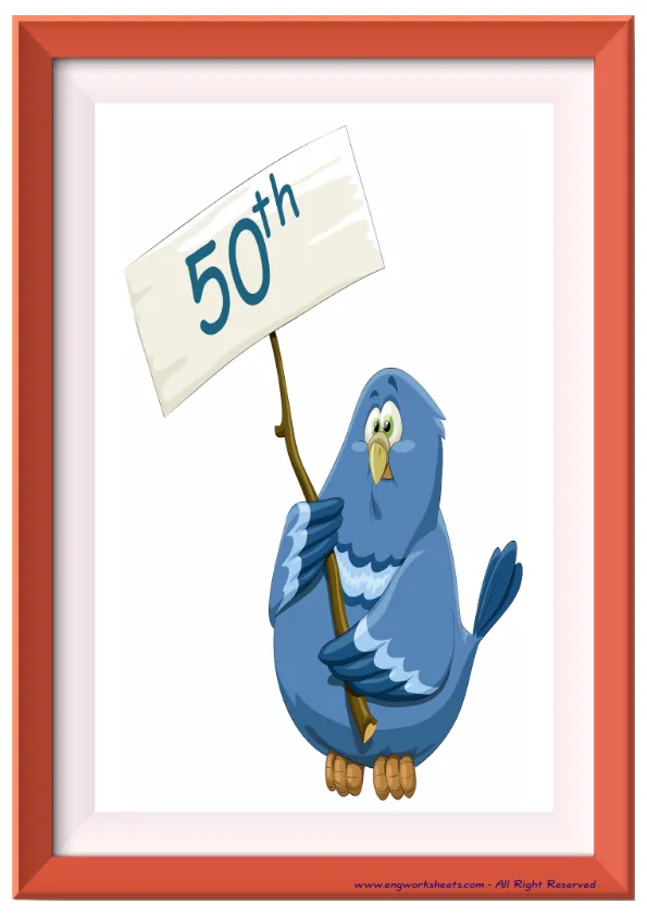 Full page ESL Flashcard without words containing Ordinal Numbers picture for kids and teachers.