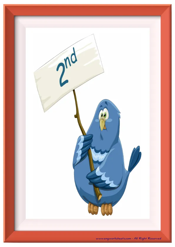 Full page ESL Flashcard without words containing Ordinal Numbers picture for kids and teachers.