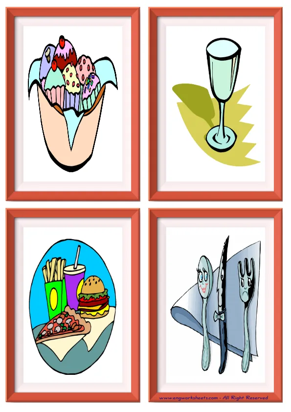 Quarter page ESL Flashcard without words containing Restaurant picture for kids and teachers.