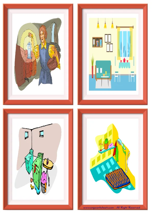 Quarter page ESL Flashcard without words containing Rooms In The House picture for kids and teachers.