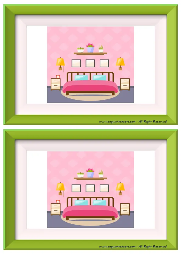 Half page ESL Flashcard without words containing Rooms In The House picture for kids and teachers.