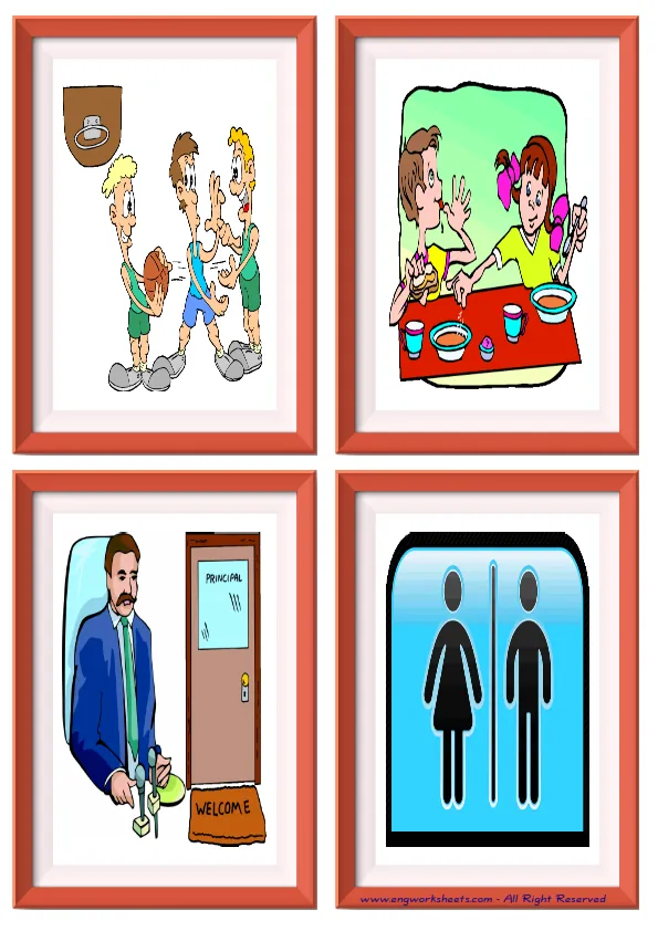 Quarter page ESL Flashcard without words containing School Parts picture for kids and teachers.