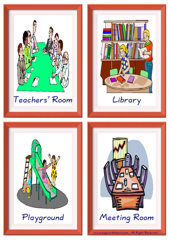 Quarter page ESL Flashcard together with words containing School Parts picture for kids and teachers.