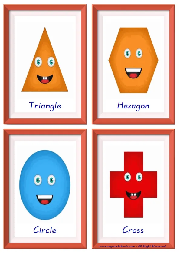 Quarter page ESL Flashcard together with words containing Shapes picture for kids and teachers.