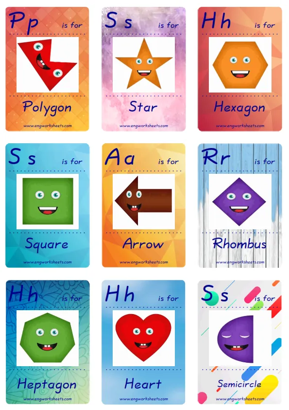 Mini size ESL Flashcard Shapes for kids and teachers.