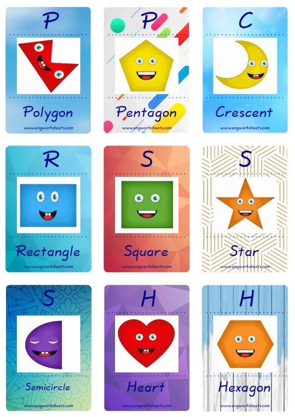 Mini size enjoyable ESL Flashcard Shapes for kids and teachers.